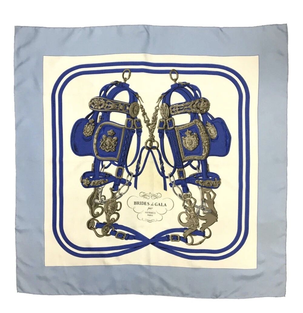 Authentic Hermès Brides de Gala Carre 90 Silk Scarf Blue Multicolor/118